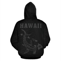 Polynesian Kakau Hammerhead Shark Map of Hawaii Zip Hoodie Grey - Polynesian Pride