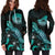 American Samoa Polynesian Hoodie Dress - Turtle With Blooming Hibiscus Turquoise - Polynesian Pride