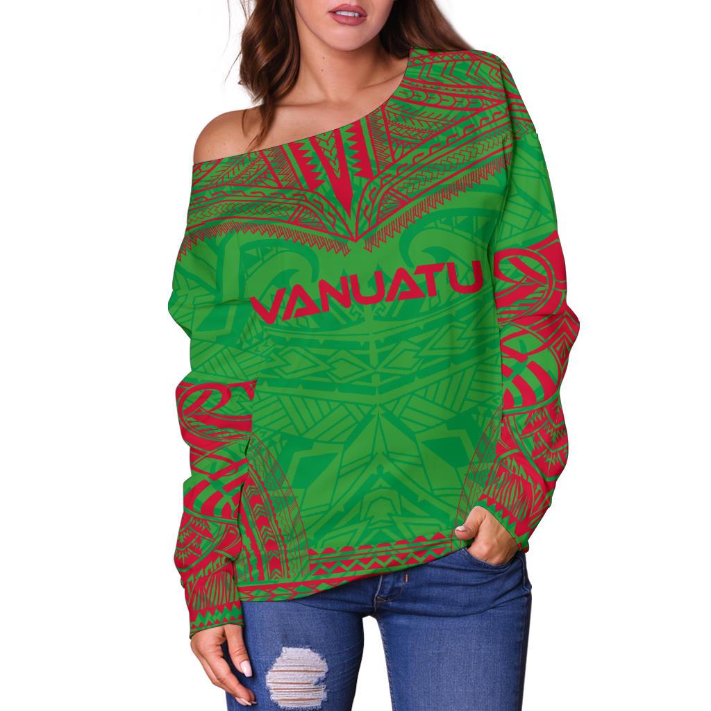 Vanuatu Flag Polynesian Chief Women's Off Shoulder Sweater - Polynesian Pride