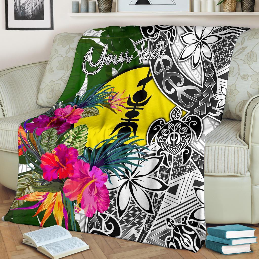 New Caledonia Custom Personalised Premium Blanket White - Turtle Plumeria Banana Leaf - Polynesian Pride