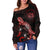 Hawaii Polynesian Women's Off Shoulder Sweater - Turtle With Blooming Hibiscus Red - Polynesian Pride