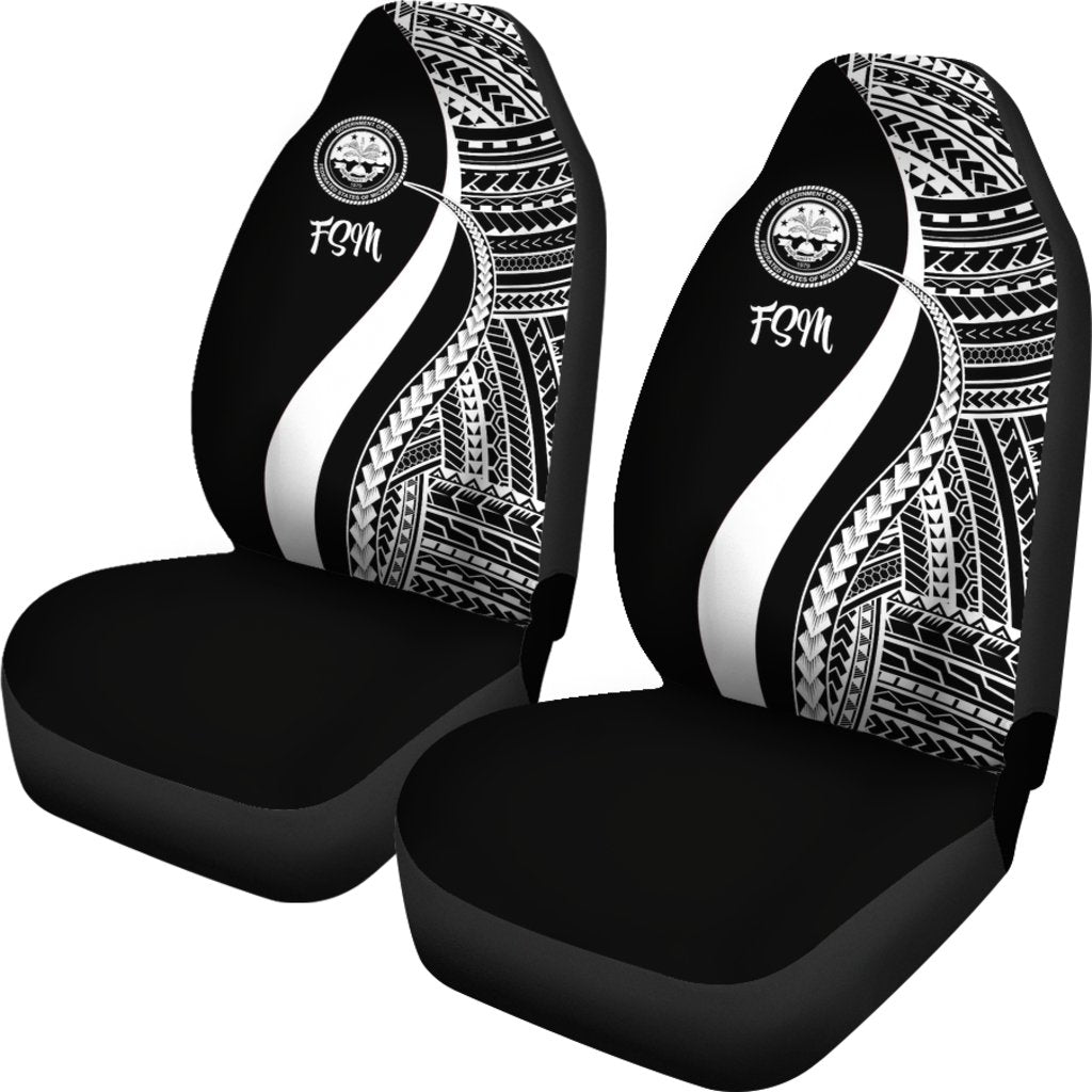 Federated States of Micronesia Car Seat Covers - White Polynesian Tentacle Tribal Pattern - Polynesian Pride