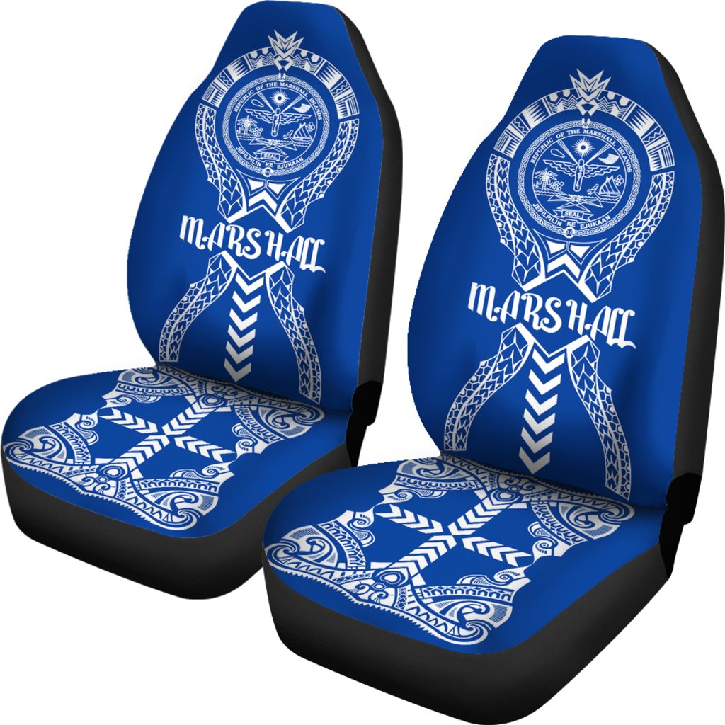Marshall Islands Car Seat Covers - Marshall Islands Seal Polynesian Tribal Blue - Polynesian Pride