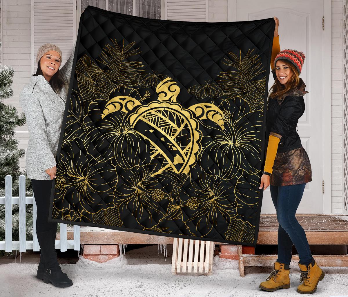 Hawaii Turtle Kanaka Golden Premium Quilt - Polynesian Pride