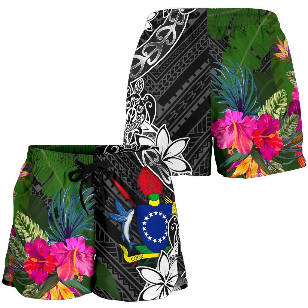 Cook Islands Women Shorts - Turtle Plumeria Banana Leaf - Polynesian Pride