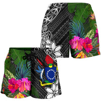 Cook Islands Women Shorts - Turtle Plumeria Banana Leaf - Polynesian Pride