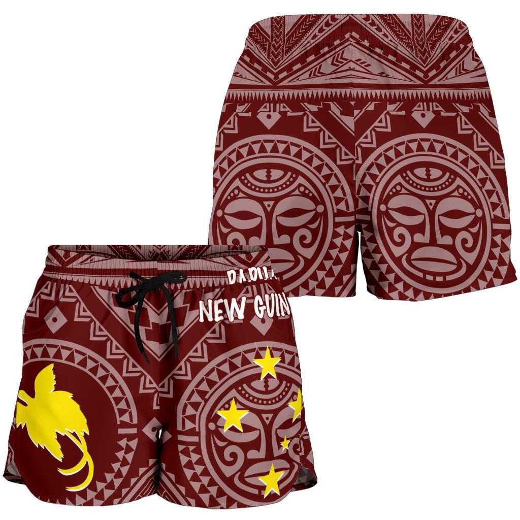 Papua New Guinea Women's Shorts - Flag With Polynesian Patterns (Red) - Polynesian Pride