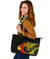 Papua New Guinea Large Leather Tote Bag - PNG Bird And Polynesian Decorative Pattern - Polynesian Pride