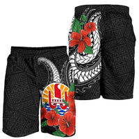 Tahiti Polynesian Men Shorts - Hibiscus Coat of Arm Black - Polynesian Pride