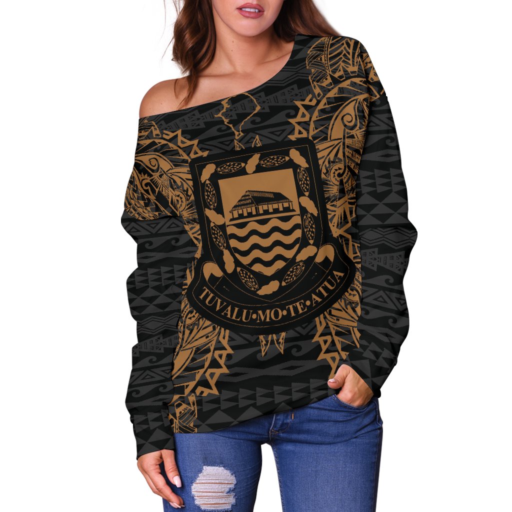 Tuvalu Polynesian Shoulder Sweater Map Gold - Polynesian Pride
