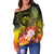 Polynesian Hawaii Custom Personalised Women's Off Shoulder Sweater - Humpback Whale with Tropical Flowers (Yellow) - Polynesian Pride