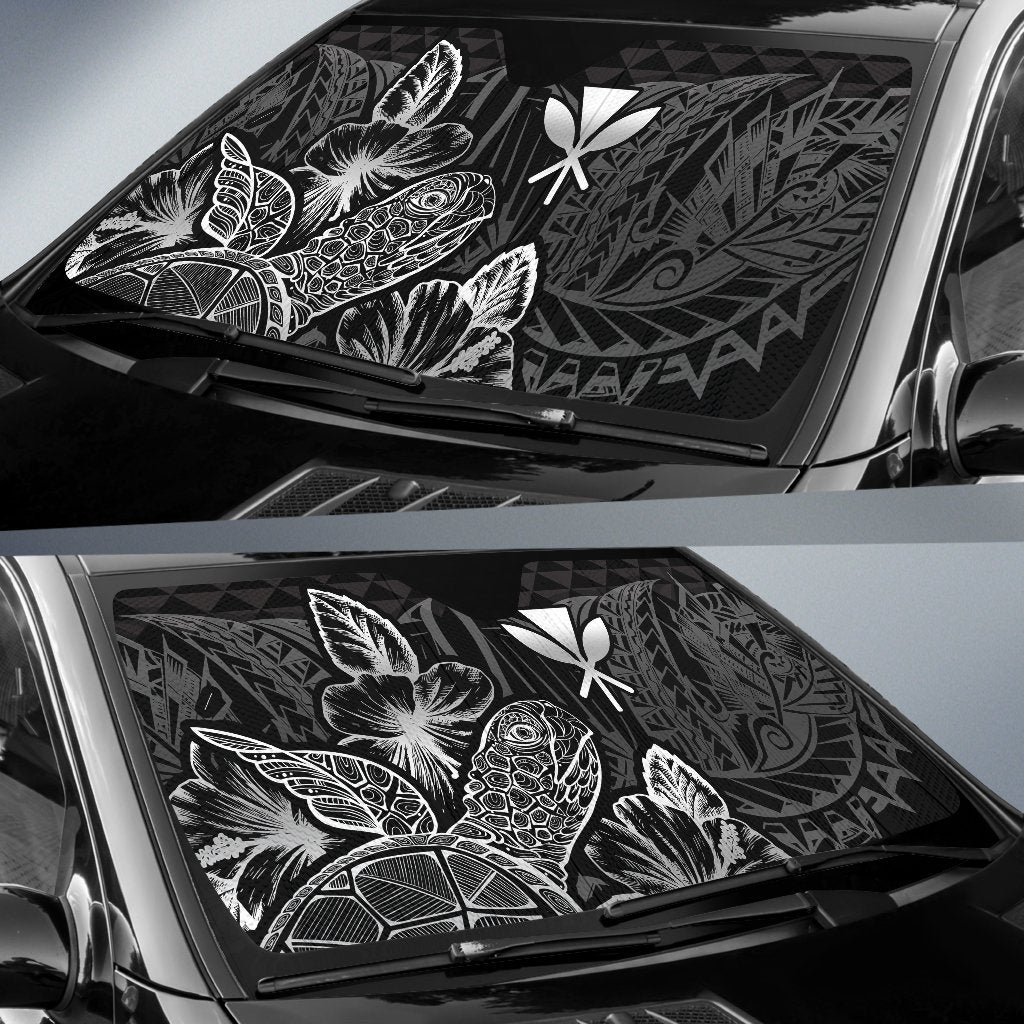 Polynesian Hawaii Auto Sun Shades Turtle Hibiscus Black - Polynesian Pride