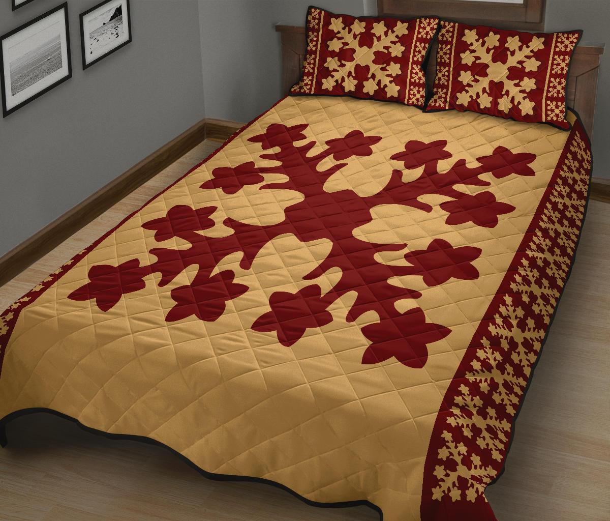 Hawaiian Quilt Pattern Many Plumeria Quilt Bed Set - Polynesian Pride