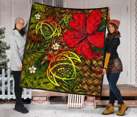 Hawaii Lauhala Hibiscus Polynesian Tropical Reggae Premium Quilt - Wake Style - AH - Polynesian Pride