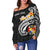 Tonga Custom Personalised Women's Off Shoulder Sweater - Tonga Seal Polynesian Patterns Plumeria (Black) - Polynesian Pride