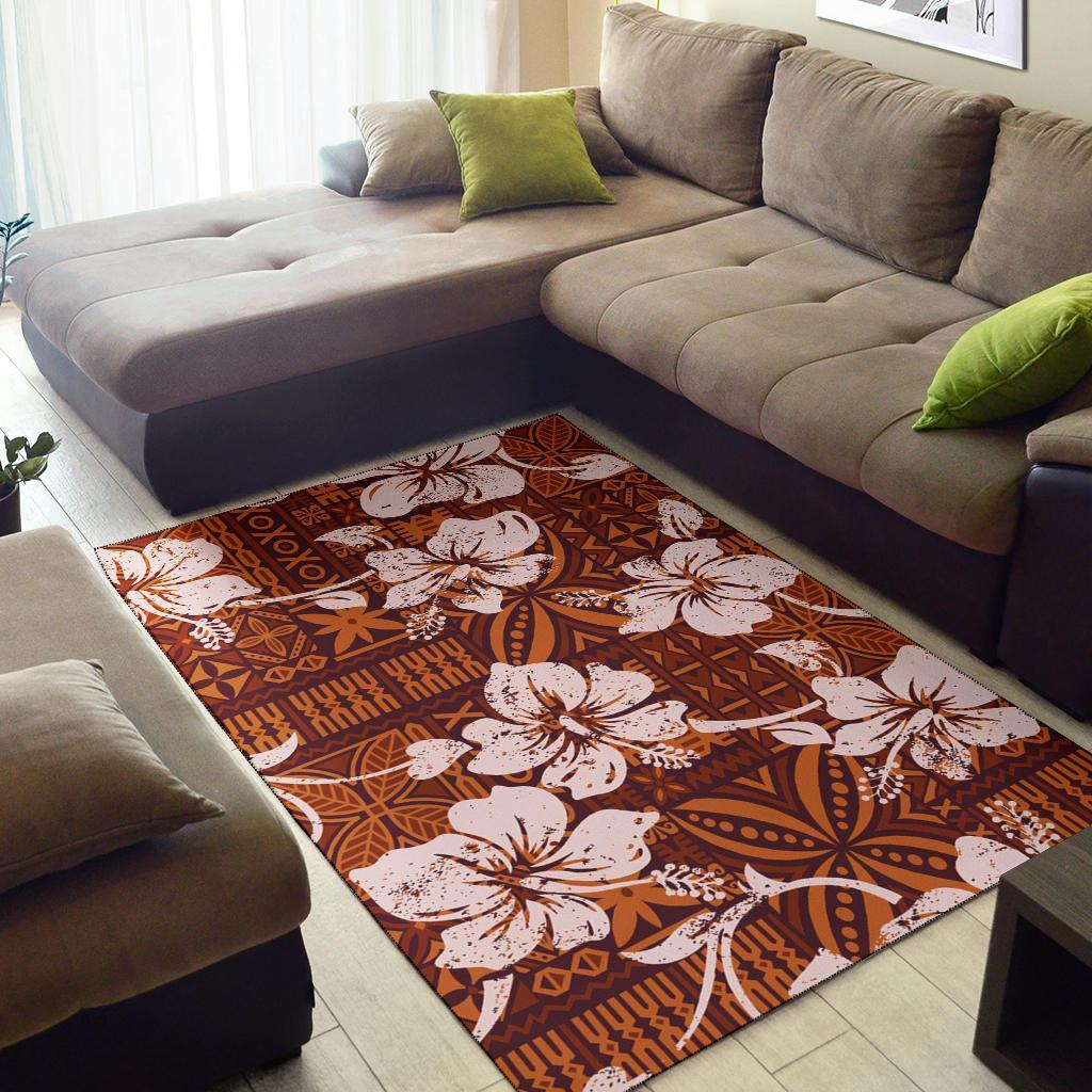 Polynesian Area Rug - Tribal Vintage Hibiscus Flowers - Polynesian Pride