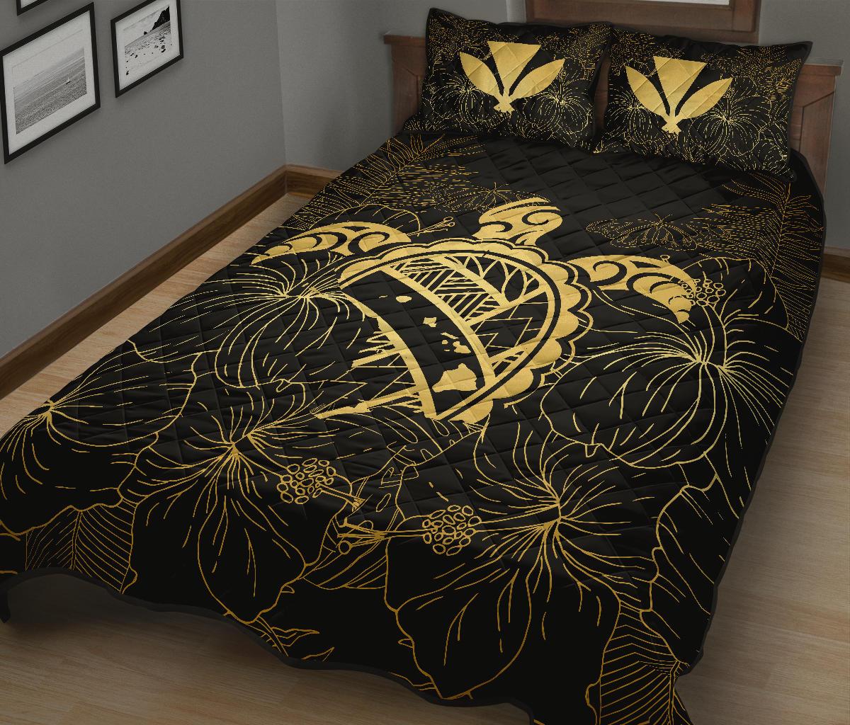 Hawaii Turtle Kanaka Golden Quilt Bed Set - Polynesian Pride