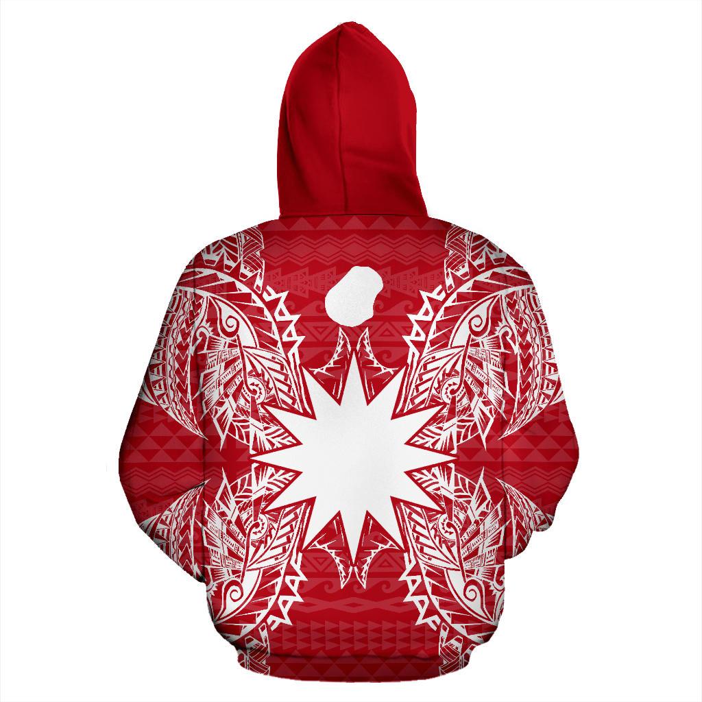 Nauru Polynesian All Over Zip up Hoodie Map Red White - Polynesian Pride