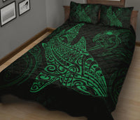 Polynesian Quilt Bed Set - Polynesian Green Shark Warrior Tattoo - Polynesian Pride