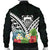 Tuvalu Men's Bomber Jacket - Tuvalu Caledonia Coat of Arms & Polynesian Tropical Flowers White - Polynesian Pride