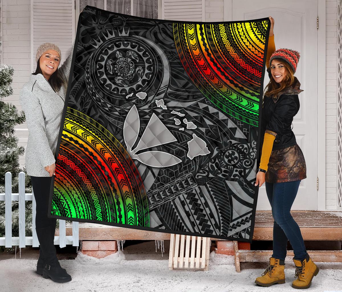 Hawaii Polynesian Premium Quilt - Kanaka Maoli Hawaiian Map - Polynesian Pride