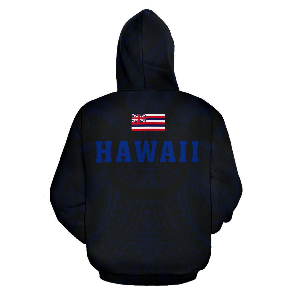 Polynesian Kamapuaa Flag of Hawaii Hoodie Blue Hawaiian Mythology Style - Polynesian Pride