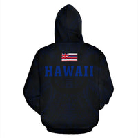 Polynesian Kamapuaa Flag of Hawaii Hoodie Blue Hawaiian Mythology Style - Polynesian Pride
