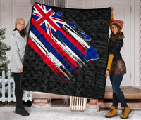 Hawaii Flag Polynesian Premium Quilt Black - Polynesian Pride