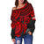 Tonga Polynesian Women's Off Shoulder Sweater - Red Turtle - Polynesian Pride