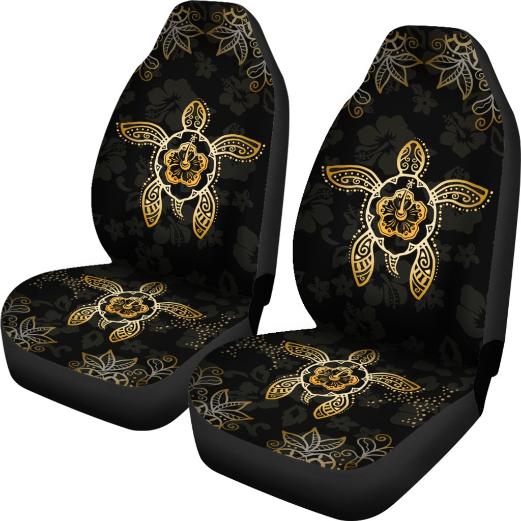 Hawaii Golden Turtle And Hibiscus Car Seat Covers Universal Fit White - Polynesian Pride