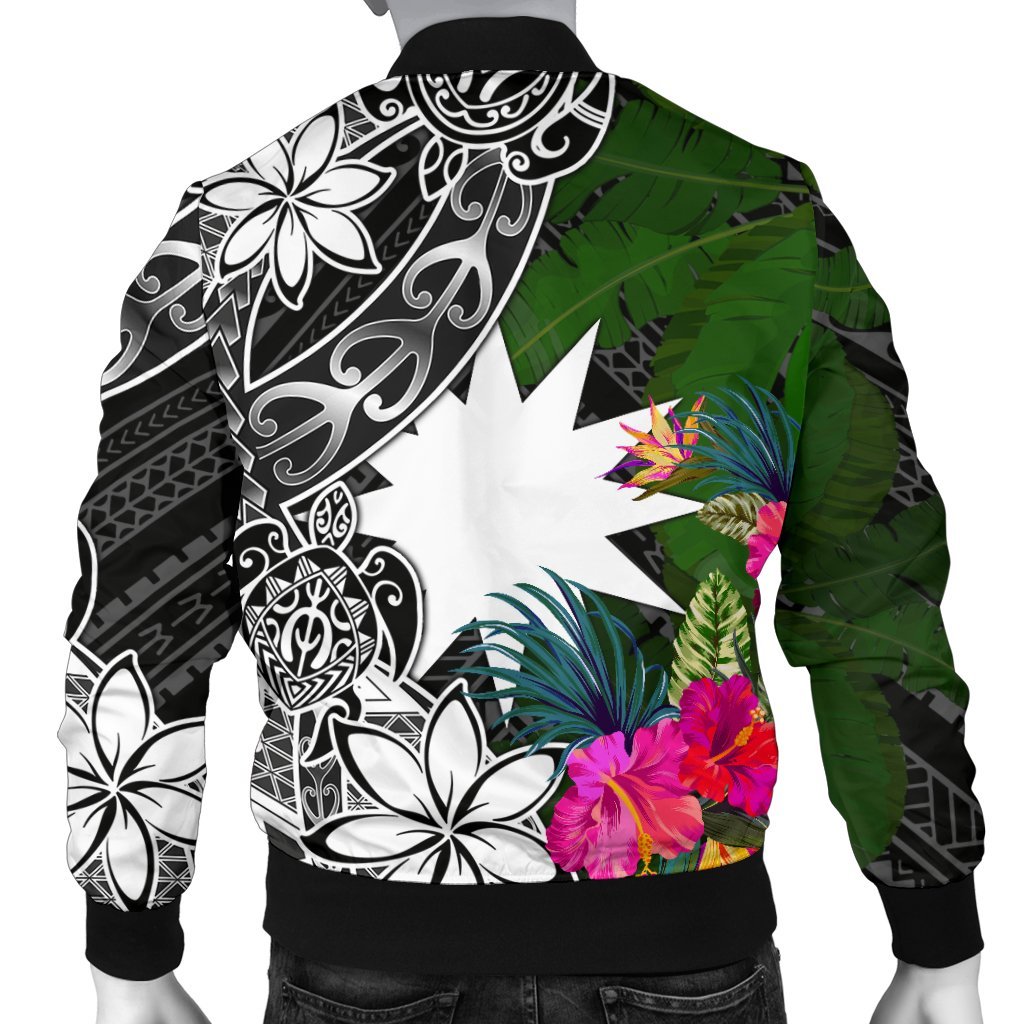 Nauru Men Bomber Jacket - Turtle Plumeria Banana Leaf - Polynesian Pride