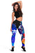 American Samoa Polynesian Women's Leggings - Humpback Whale with Tropical Flowers (Blue) - Polynesian Pride