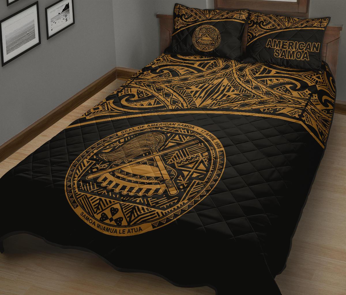 American Samoa Quilt Bed Set - American Samoa Seal Polynesian Yellow Curve - Polynesian Pride