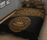 American Samoa Quilt Bed Set - American Samoa Seal Polynesian Yellow Curve - Polynesian Pride