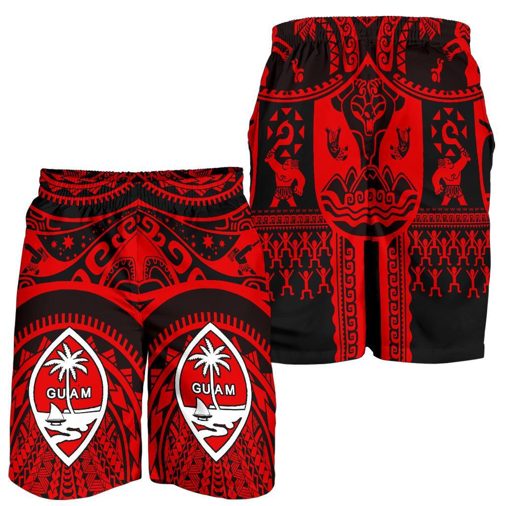 Polynesian Men Shorts - Guam Flag, Seal with Maui Moana Tattoo - Polynesian Pride