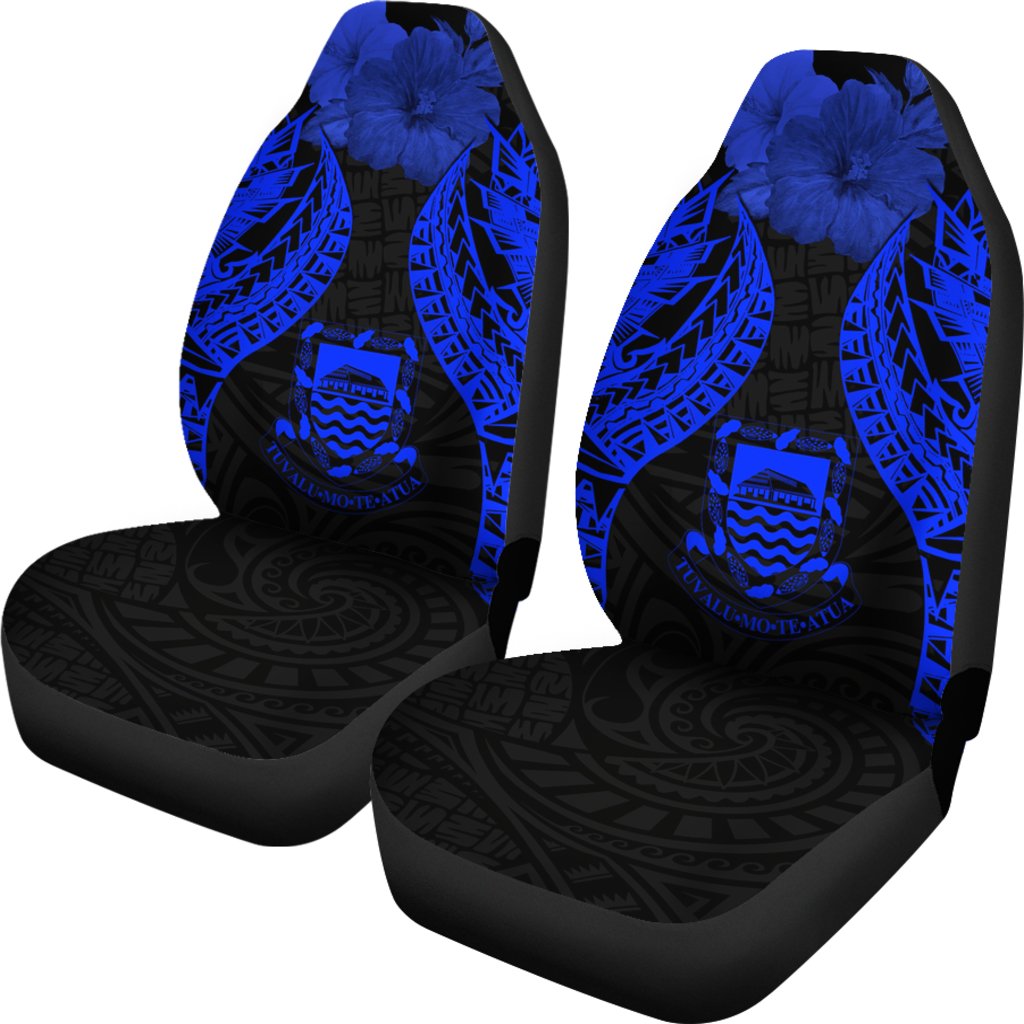 Tuvalu Polynesian Car Seat Covers Pride Seal And Hibiscus Blue - Polynesian Pride
