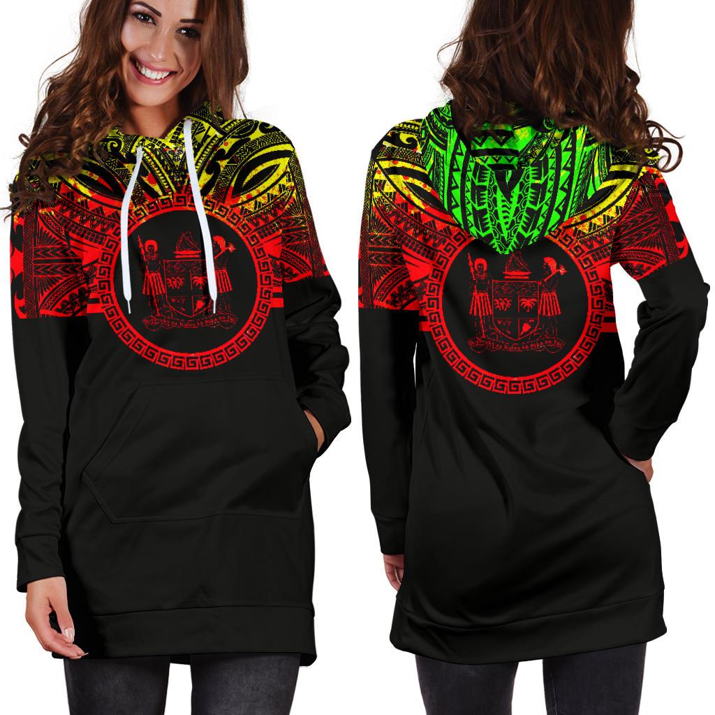 Fiji Women Hoodie Dress - Fiji Coat Of Arms Polynesian Reggae Color - Polynesian Pride