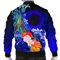 CNMI Custom Personalised Men's Bomber Jacket - Humpback Whale with Tropical Flowers (Blue) - Polynesian Pride