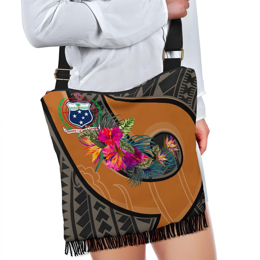 Samoa Boho Handbag - Polynesian Hook And Hibiscus (Nude) - Polynesian Pride