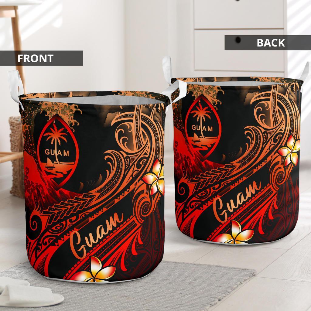 Guam Polynesian Laundry Basket - Plumeria Flowers And Waves - Polynesian Pride