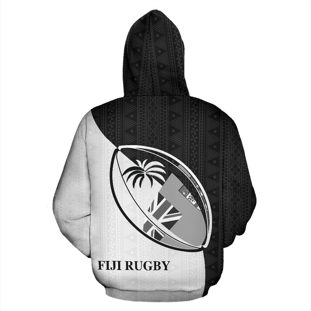 Fiji Rugby Zip up Hoodie Fiji Flag Coat of Arms Style BW K6 - Polynesian Pride