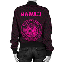 Hawaii Kakau Polynesian Coat Of Arms Women's Bomber Jacket - Pink - Polynesian Pride