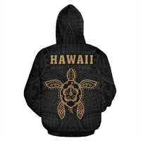 Polynesian Kakau Hula Girl Turtle Hibiscus Hawaii Zip Hoodie Gold - Polynesian Pride