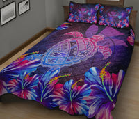 Hawaii Turtle Hibiscus Galaxy Night Quilt Bed Set - Polynesian Pride