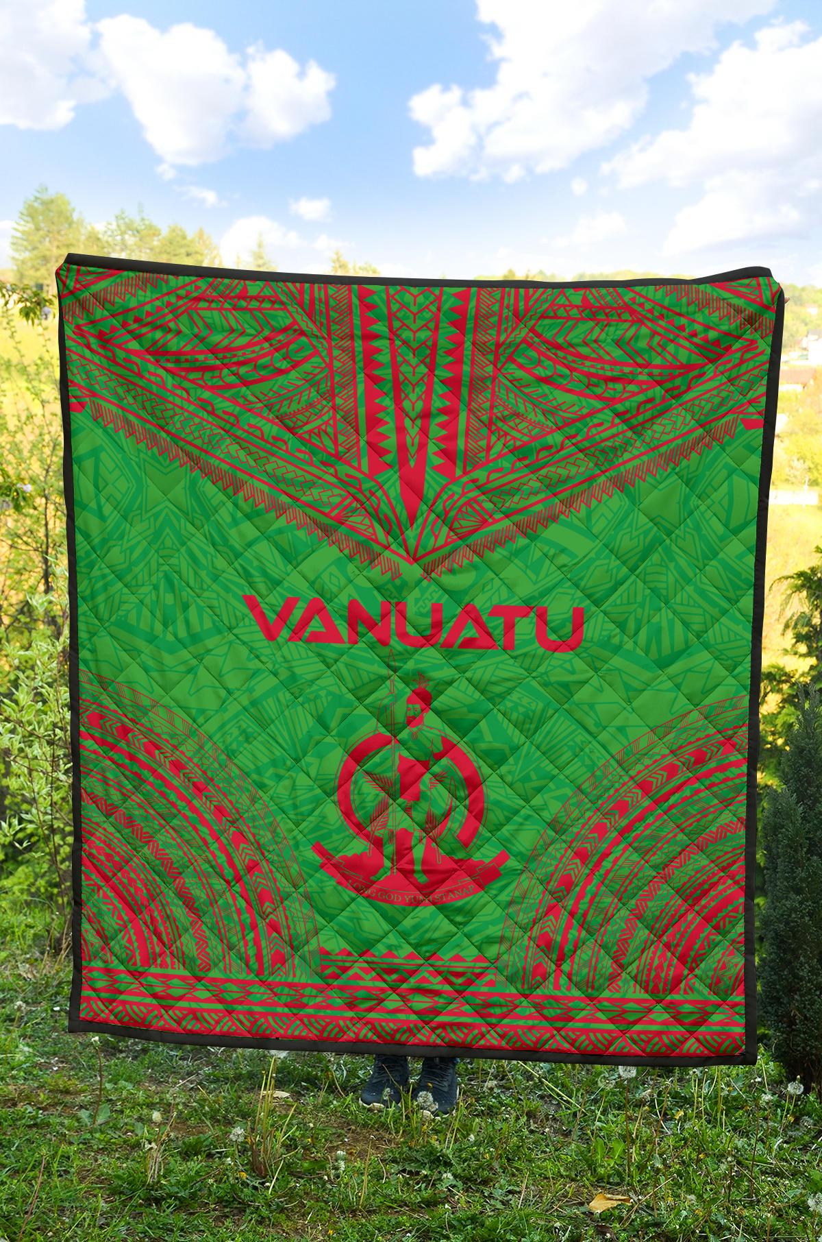 Vanuatu Premium Quilt - Vanuatu Coat Of Arms Polynesian Chief Green Version - Polynesian Pride