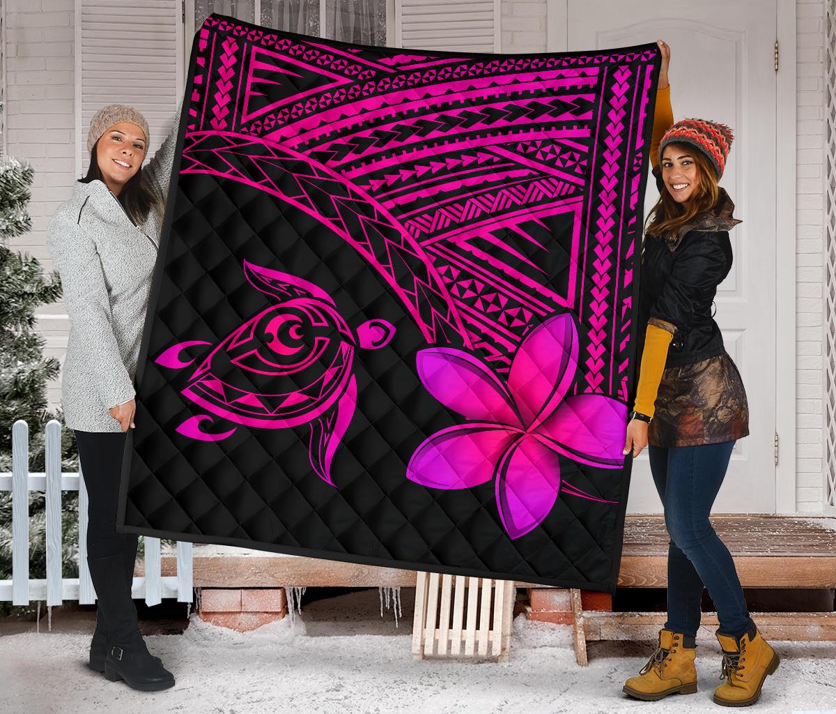 Hawaii Quilt - Hawaii Turtle Plumeria Quilt Pink - Polynesian Pride