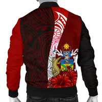 Solomon Islands Polynesian Men's Bomber Jacket - Coat Of Arm With Hibiscus - Polynesian Pride
