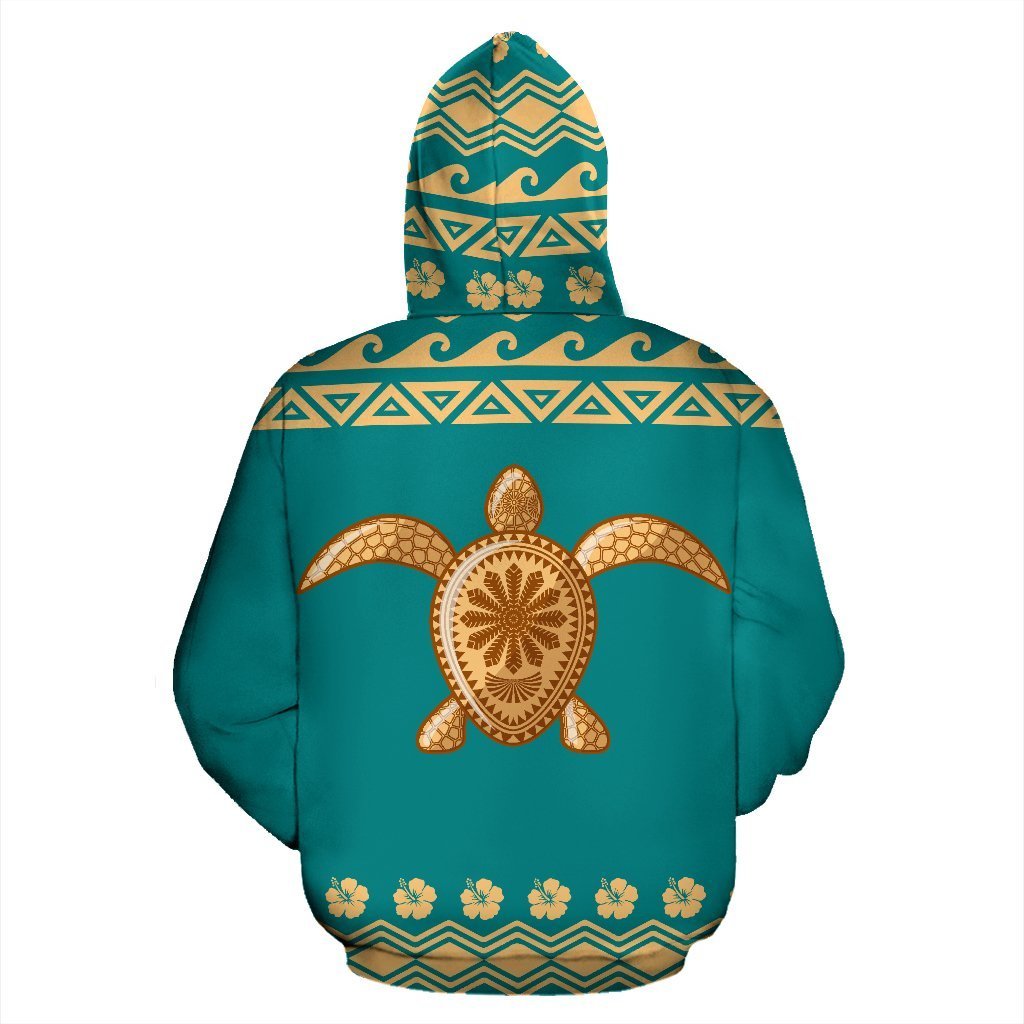 Hawaii All Over Zip up Hoodie Polynesian Turtle Teal - Polynesian Pride