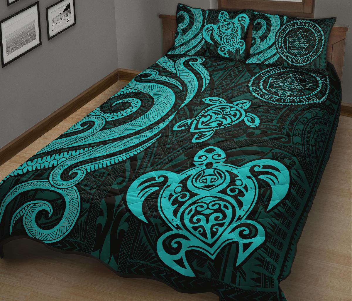 Palau Quilt Bed Set - Turquoise Tentacle Turtle - Polynesian Pride