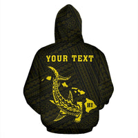 Polynesian Kakau Hammerhead Shark Map of Hawaii Custom Zip Hoodie Yellow - Polynesian Pride